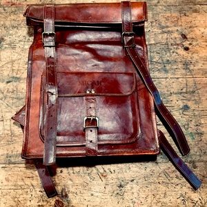 Red Leather Backpack Laptop Holder